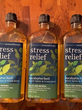 Bath & Body Works Stress Relief Eucalyptus Basil Body Wash & Foam Bath Set of 3
